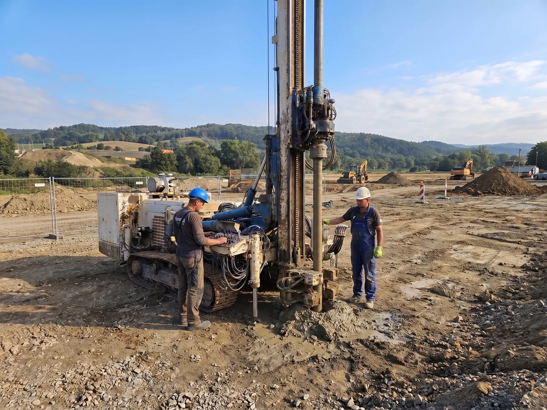 Soilmec SM-14 při vrtání mikropilot na Sokolovsku